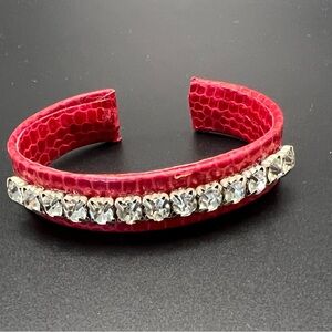Red faux snake leather Bracelet with Crystal Accents